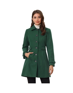 Женский классический однобортный зимний длинный плащ с карманами, зеленый Allegra k