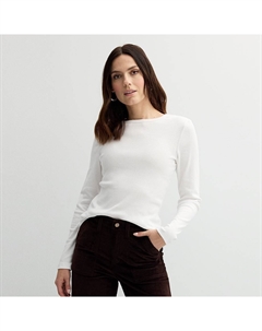 Женская футболка узкого кроя с длинными рукавами в рубчик, цвет Vital White Sonoma goods for life