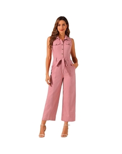 Женский комбинезон без рукавов с завязками на щиколотке и пуговицами спереди, розовый Allegra k