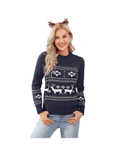 Семейные одинаковые рождественские свитера с оленями и снежинками, вязаный уродливый пуловер с круглым вырезом для женщин, цвет Navy Blue Missky