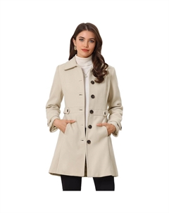Женский классический однобортный зимний длинный плащ с карманами, бежевый Allegra k