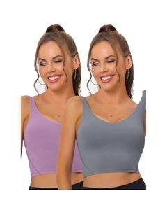 2 упаковки женских удлиненных спортивных бюстгальтеров для йоги с мягкой подкладкой и средней поддержкой для тренировок и фитнеса, цвет Light Gray Purple Allegra k