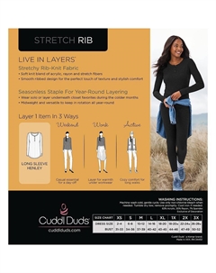 Женская футболка-хенли с круглым вырезом и длинными рукавами в рубчик, цвет Smoke Blue Heather Cuddl duds