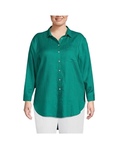 Льняная туника свободного кроя с закатанными рукавами больших размеров, цвет Island Emerald Lands' end