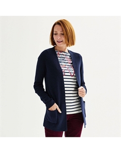 Женский классический кардиган в рубчик с открытым передом, цвет Nightlife Blue Croft & barrow