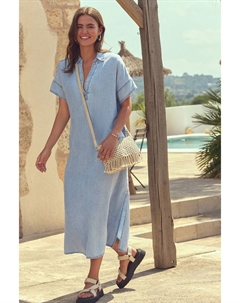 Легкое джинсовое платье туника миди со льном, синий Next