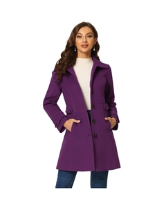 Женский классический однобортный зимний длинный плащ с карманами, фиолетовый Allegra k