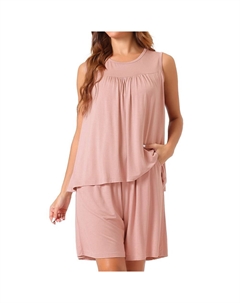 Женская хлопковая пижама, комплект из 2 предметов, свободная эластичная майка, шорты, одежда для сна, большие размеры, розовый Cheibear