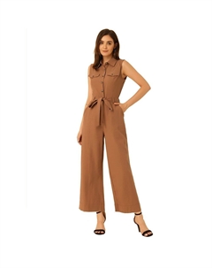 Женский комбинезон без рукавов с завязками на щиколотке и пуговицами спереди, коричневый Allegra k