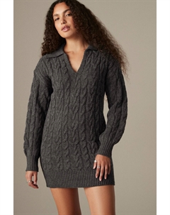 Короткое мини платье с V образным вырезом и длинными рукавами, связанное косами, серый Next