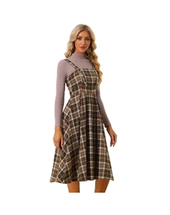 Женский клетчатый винтажный комбинезон трапециевидной формы без рукавов, платье-сарафан, юбка на подтяжках, коричневый Allegra k
