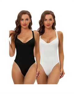 2 упаковки женских комбинезонов-купальников с глубоким V-образным вырезом и контролем живота, цвет White Black Allegra k