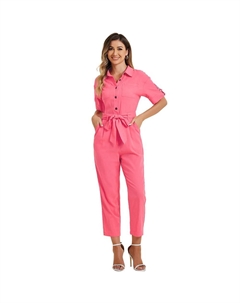 Женский комбинезон-карго с отложным воротником на пуговицах и завязкой на талии, цвет Watermelon Red Allegra k