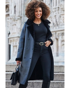 Пальто из искусственной овчины с поясом, черный Sosandar