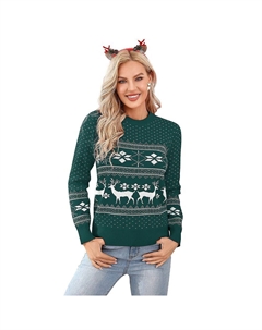 Семейные одинаковые рождественские свитера с оленями и снежинками, вязаный уродливый пуловер с круглым вырезом для женщин, зеленый Missky