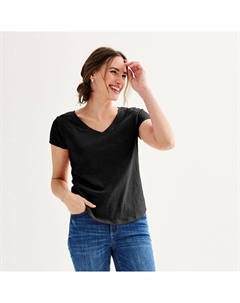 Petite Повседневная футболка с короткими рукавами и V-образным вырезом, цвет Pitch Black Sonoma goods for life