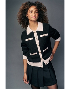 Элегантный трикотажный жакет с контрастной отделкой, черный Next