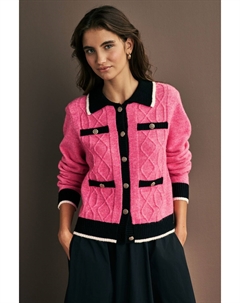 Элегантный трикотажный жакет с контрастной отделкой, розовый Next