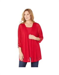 Женский кардиган в темную полоску, большие размеры,, цвет Classic Red Catherine's