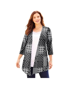 Женский кардиган гармонирующей вязки с узором "в елочку" больших размеров, цвет Black Geo Patchwork Catherine's