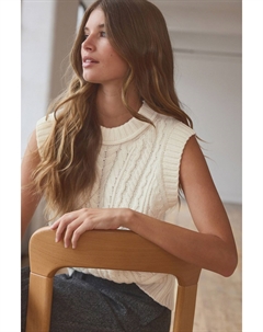 100% овечья шерсть премиум класса без рукавов вязаный косами джемпер майка топ, белый Next