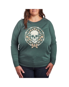 Легкий свитшот из френч-терри больших размеров с черепом и кокеткой, цвет Heather Green Licensed character