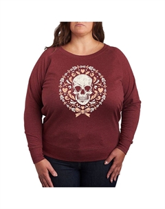Легкий свитшот из френч-терри больших размеров с черепом и кокеткой, цвет Heather Dark Red Licensed character