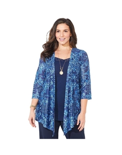 Женский кардиган гармонирующей вязки с узором "в елочку" больших размеров, цвет Blue Tonal Patchwork Catherine's