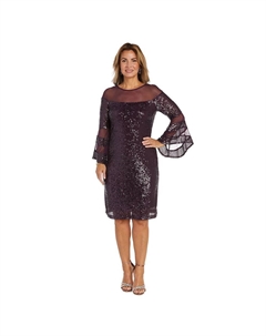 Petite Короткое платье с лифом с пайетками и рукавами-колокольчиками, цвет Plum R&m richards