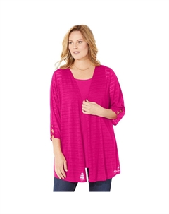 Женский кардиган в полоску с тенями для миниатюрных размеров Екатерины больших размеров, цвет Deep Tango Pink Catherine's