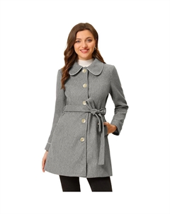 Женский зимний элегантный длинный плащ с воротником с лацканами контрастного цвета, цвет Light Grey Allegra k