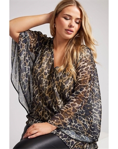 Топ London с металлическим принтом и рукавами накидкой, черный Yours curve