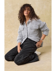 Вязаный жакет из букле с воротником на пуговицах, серый Next