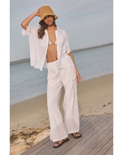 Вышитые широкие брюки со льном, белый Next