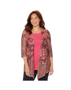 Женский кардиган гармонирующей вязки с узором "в елочку" больших размеров, цвет Rich Burgundy Catherine's