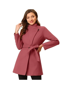 Женский зимний классический длинный плащ с воротником-стойкой и завязкой на талии, цвет Watermelon Red Allegra k