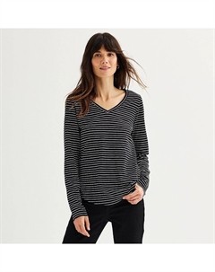 Petite Футболка на каждый день с длинными рукавами и v-образным вырезом, цвет Deep Black Stripe Sonoma goods for life
