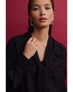 Блузка с длинными рукавами и завязкой на шее, черный Next