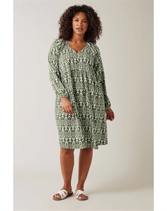 Оливковое платье миди с гофрированным узором икат, зеленый Evans