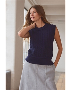 100% овечья шерсть премиум класса без рукавов вязаный косами джемпер майка топ, синий Next