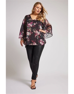 Топ London с металлическим принтом и рукавами накидкой, черный Yours curve