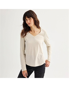 Petite Футболка на каждый день с длинными рукавами и v-образным вырезом, цвет Light Oat Heather Sonoma goods for life