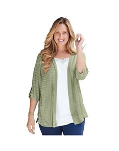 Женский кардиган в темную полоску, большие размеры,, цвет Olive Green Catherine's