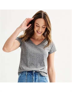 Petite Повседневная футболка с короткими рукавами и V-образным вырезом, цвет Charcoal Sonoma goods for life