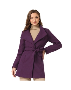 Женский зимний классический длинный плащ с воротником-стойкой и завязкой на талии, фиолетовый Allegra k