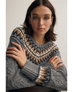 Джемпер Fairisle с V образным вырезом и косичной вязкой, серый Next