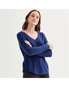 Petite Футболка на каждый день с длинными рукавами и v-образным вырезом, цвет Blue Beauty Sonoma goods for life