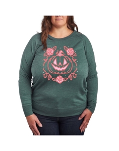 Легкий свитшот из френч терри размера плюс с тыквой и розой, цвет Heather Green Licensed character