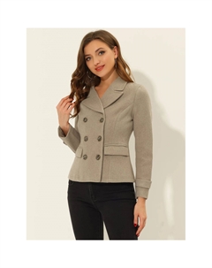 Женское зимнее камвольное двубортное пальто с зубчатыми лацканами, розовый Allegra k