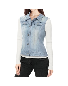 Женская однобортная джинсовая куртка-жилет с нагрудными карманами и стираными карманами, розовый Allegra k